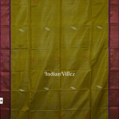 Olive Green Peach Handwoven South Soft Silk Saree