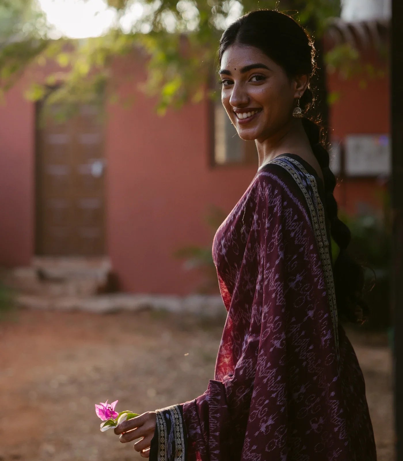 Dark Purple Handloom Orissa Cotton saree With Worli Design
