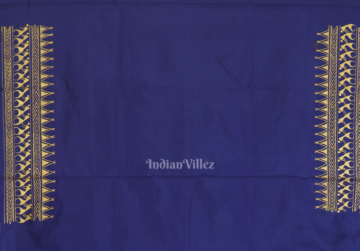 Blue Tribal Theme Hand-Painted Pattachitra Saree