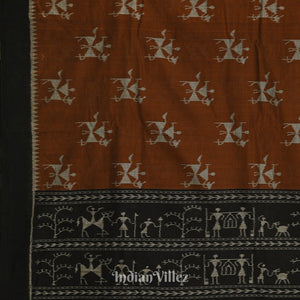Metallic Copper Tribal Theme Odisha Ikat Sambalpuri Cotton Saree