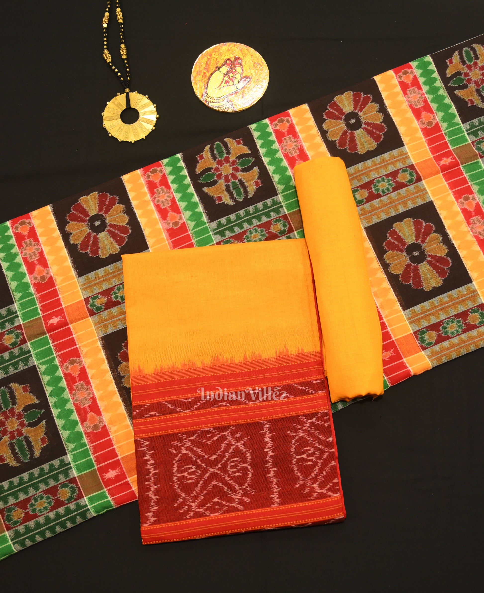 Multi Color Utkalaxmi Odisha Ikat Sambalpuri Dress Set & Dupatta