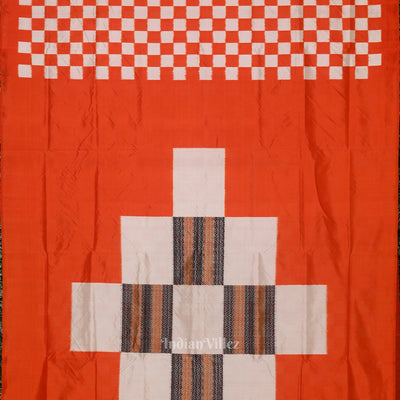 Orange Black Pasapali Sambalpuri Ikat Silk Saree