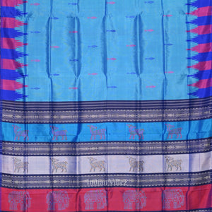 Sky Blue with Fish Motif Double Pallu Berhampuri Silk Saree