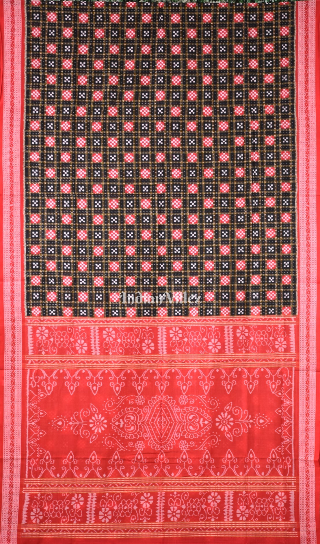 Black Red Pasapali Sambalpuri Cotton Saree