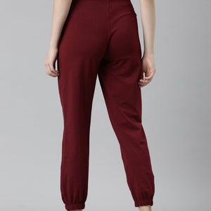 Women Solid Maroon Mid Rise Casual Joggers