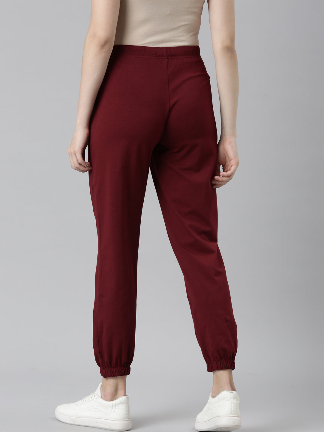 Women Solid Maroon Mid Rise Casual Joggers