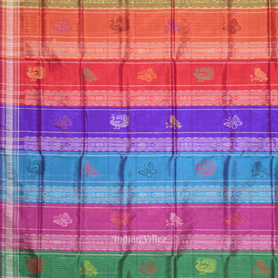 Rani Pink Body  Pasapali With Double Pallu Berhampuri Silk Saree