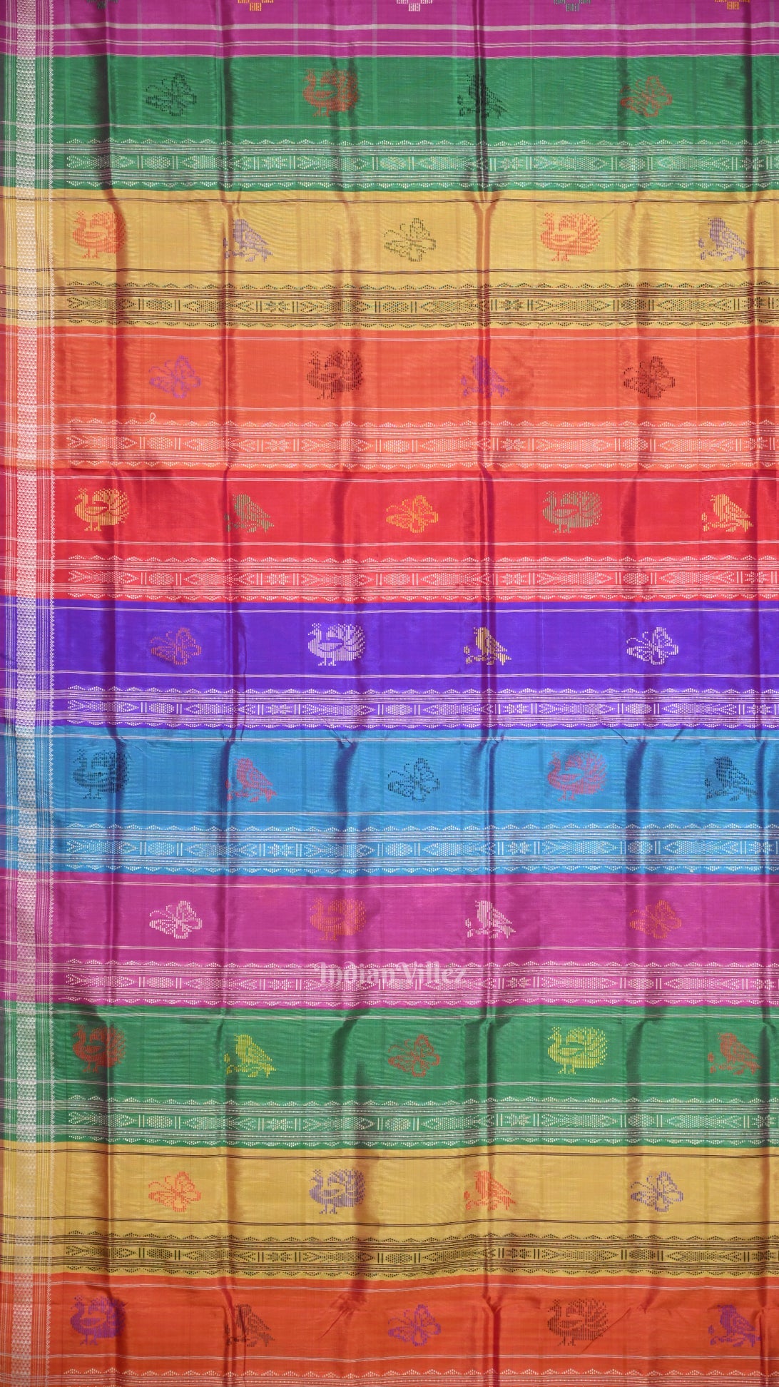 Rani Pink Body  Pasapali With Double Pallu Berhampuri Silk Saree