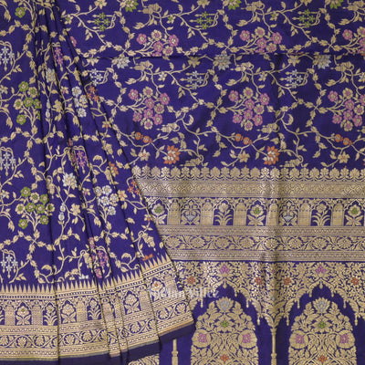 Navy Blue Meenakari Banarasi Katan Silk Saree