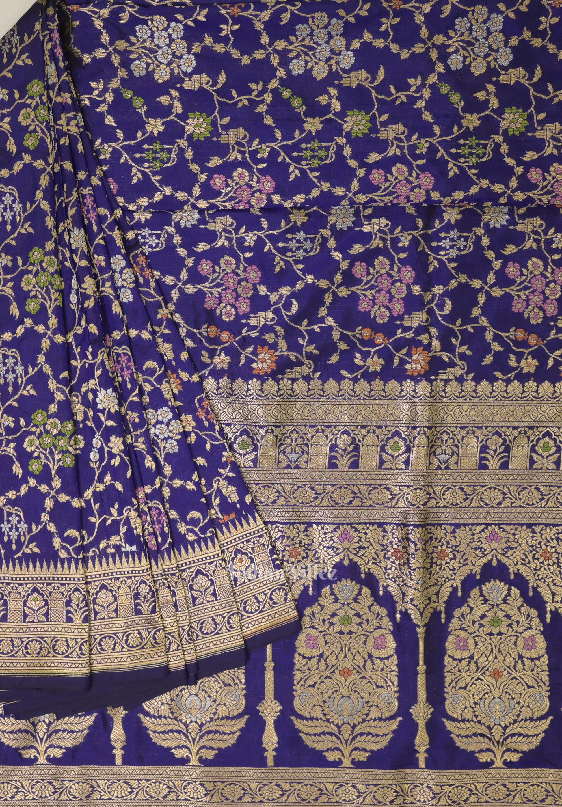 Navy Blue Meenakari Banarasi Katan Silk Saree