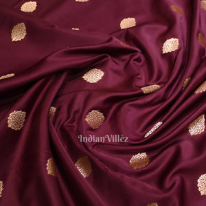 Wine Purple Soft Pure Mashru Satin Silk Banarasi Saree