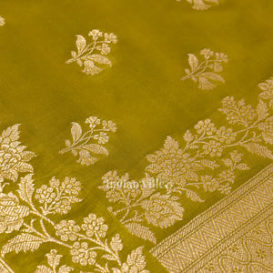 Mustard Yellow Banarasi Mashru Satin Silk Banarasi Saree
