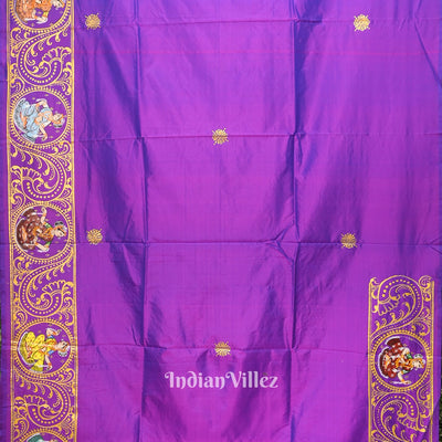 Purple Dual Tone Kandarpa Rath Hand-painted Pattachitra Saree