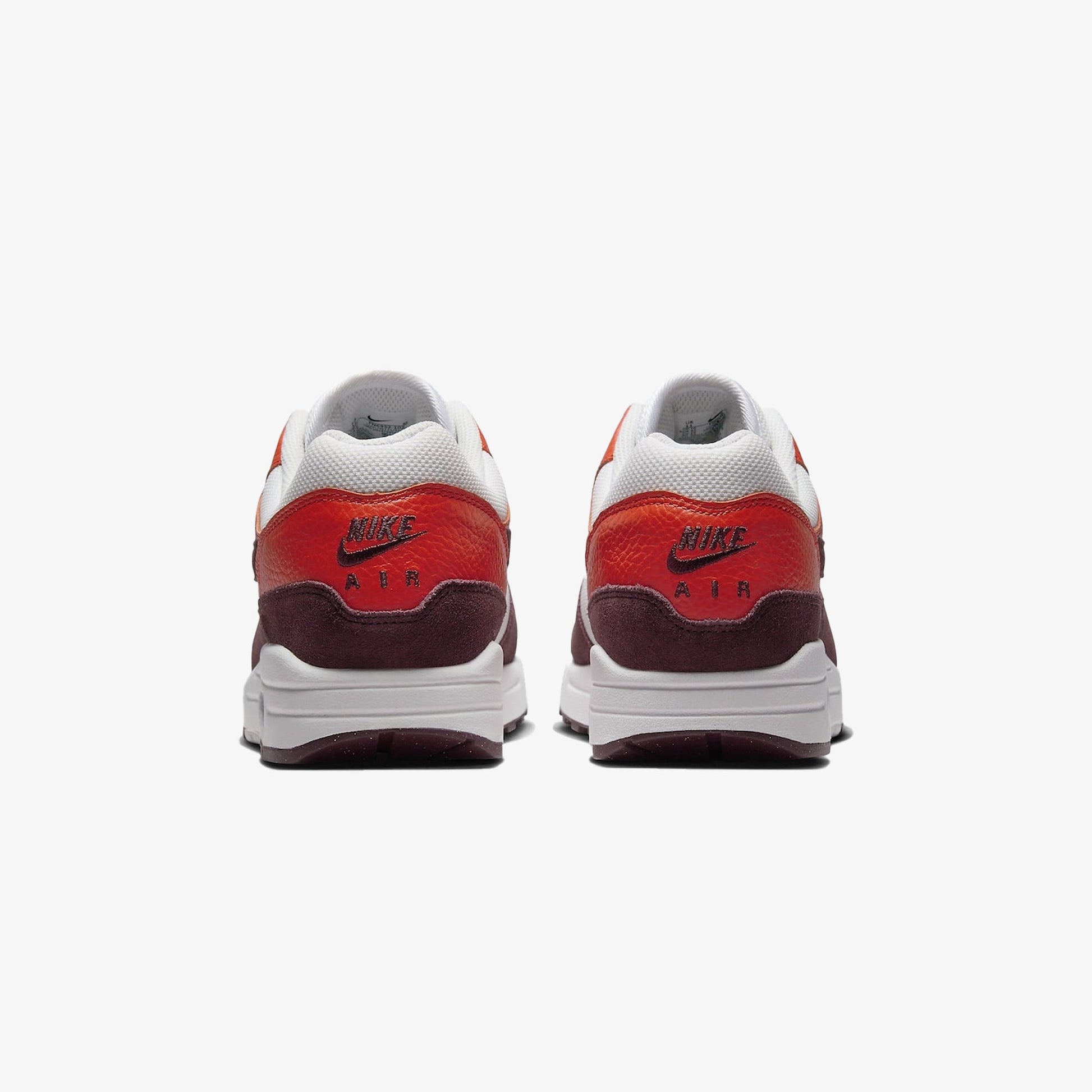 Nike | AIR MAX 1  { SUMMIT WHITE/BURGUNDY CRUSH-PICANTE RED