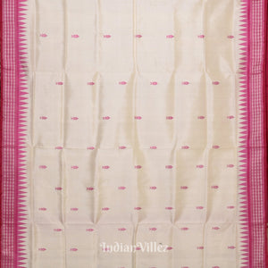 Off White Fish Motif Double Pallu Berhampuri Patta Saree