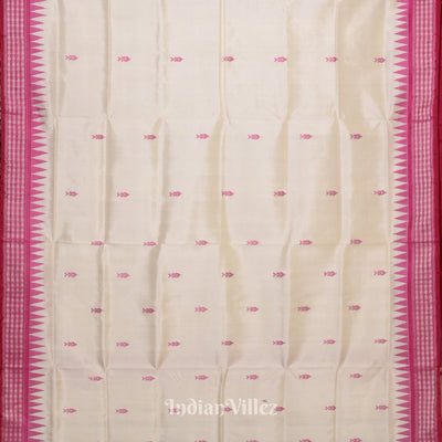 Off White Fish Motif Double Pallu Berhampuri Patta Saree