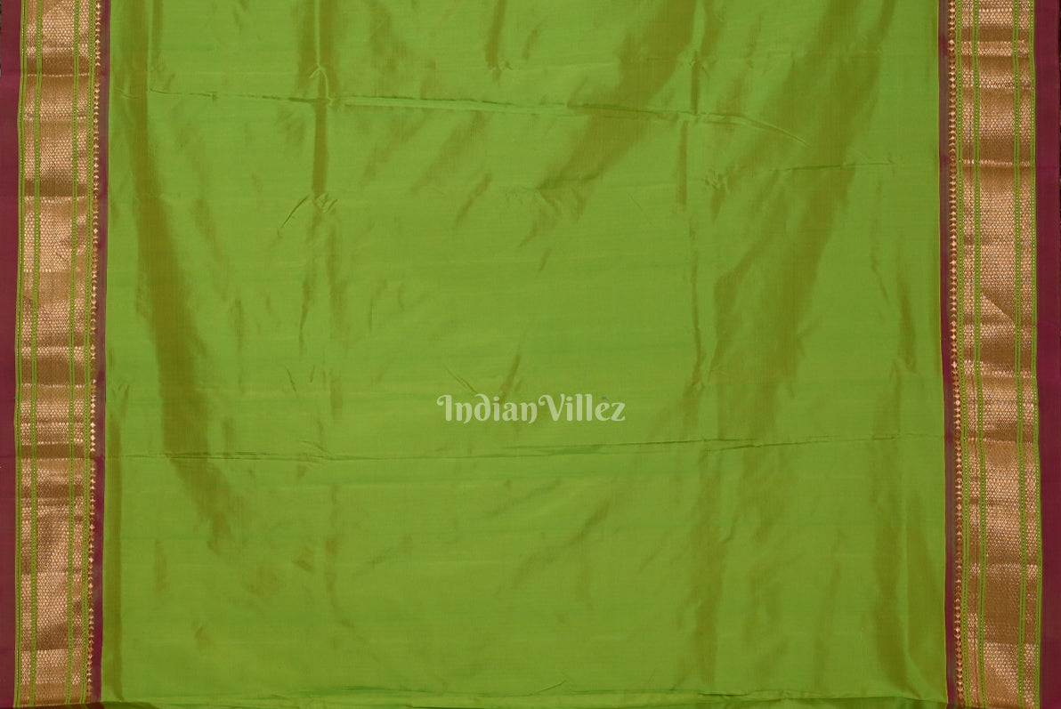 Exclusive Parrot Green Pink Butti Paithani Silk Saree