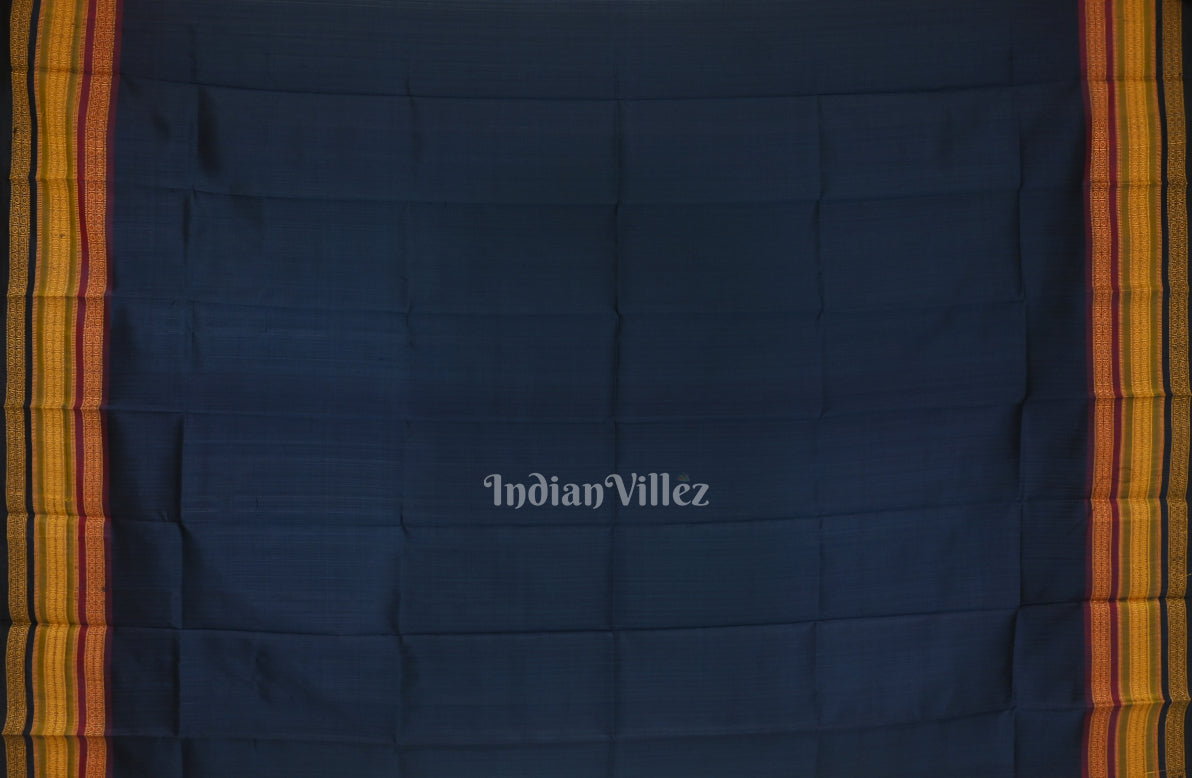 White Blue Single Butta With Kathiphera Odisha Ikat Khandua Silk Saree