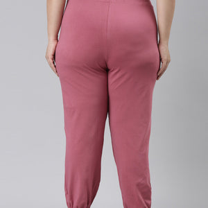 Women Solid Light Wine Mid Rise Cotton Casual Joggers