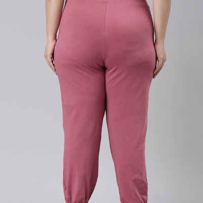 Women Solid Light Wine Mid Rise Cotton Casual Joggers