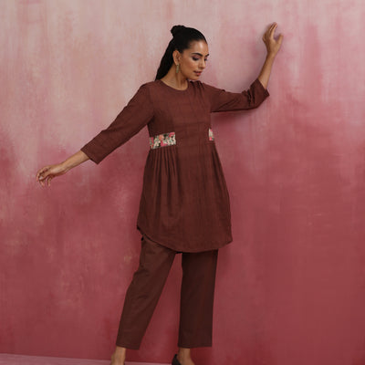 trueBrowns Brown Cotton Dobby Co-ord set
