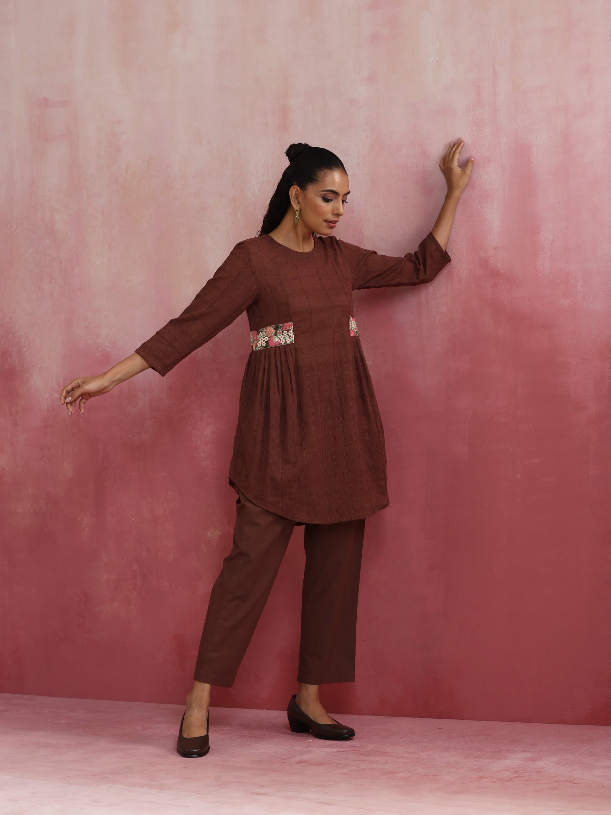 trueBrowns Brown Cotton Dobby Co-ord set