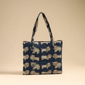 Blue - Handcrafted Quilted Cotton Handbag 16