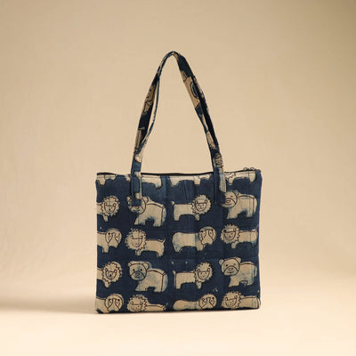 Blue - Handcrafted Quilted Cotton Handbag 16