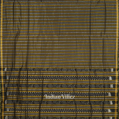Black Stripped Bomkai Sambalpuri Ikat Tissue Saree