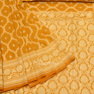 Exclusive Mustard Yellow Soft Pure Mashru Satin Silk Banarasi Saree
