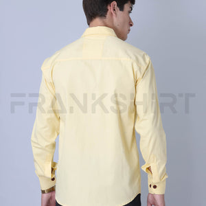 Frankshirt Double Pocket Yellow Solid Tailored Fit Cotton Casual Shirt for Man