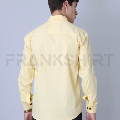 Frankshirt Double Pocket Yellow Solid Tailored Fit Cotton Casual Shirt for Man