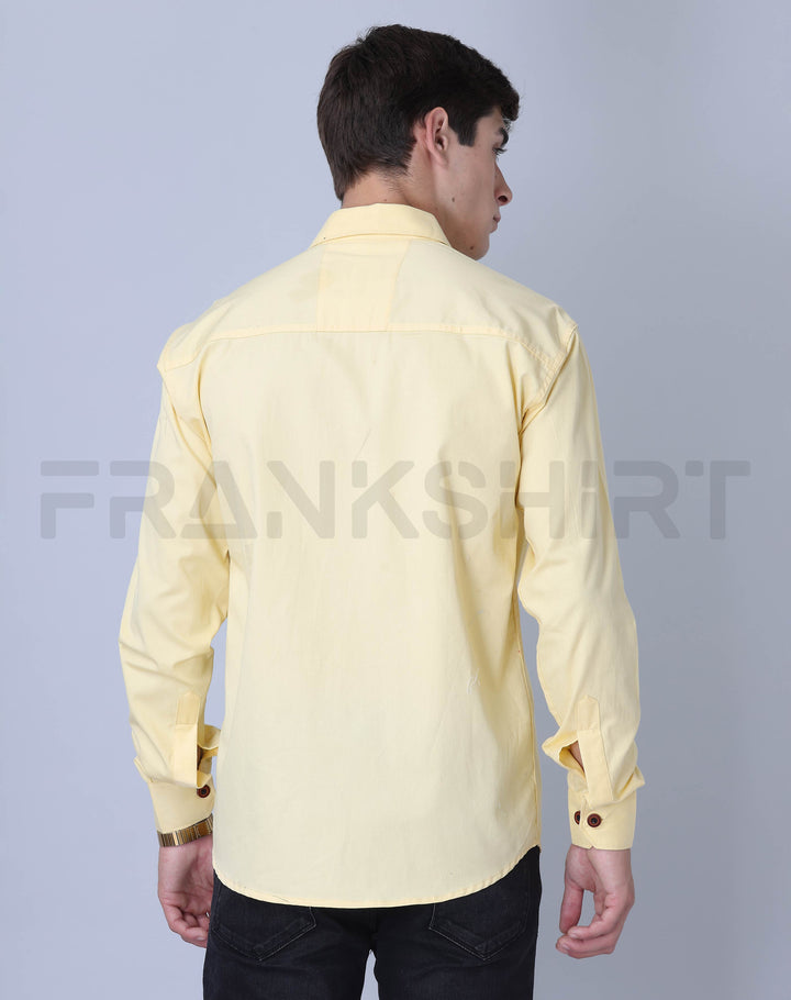 Frankshirt Double Pocket Yellow Solid Tailored Fit Cotton Casual Shirt for Man