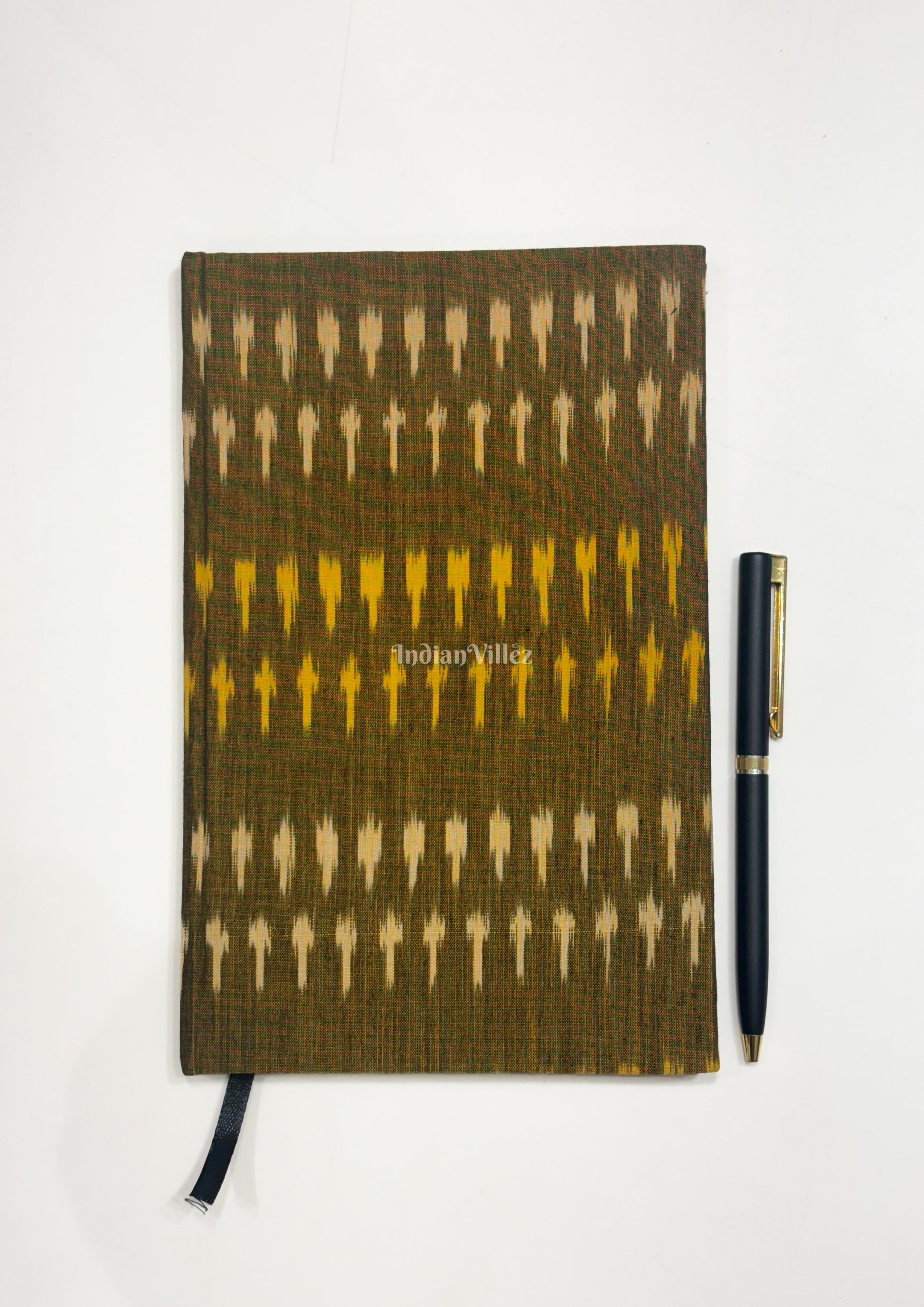 Mehndi Green Handmade Ikat Woven Cotton Fabric Cover Diary