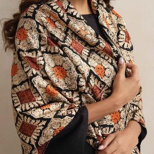 trueBrowns Black Embroidered Woollen Stole