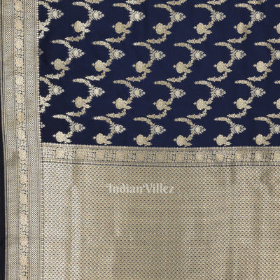 Indigo Blue Soft Pure Mashru Satin Silk Banarasi Saree