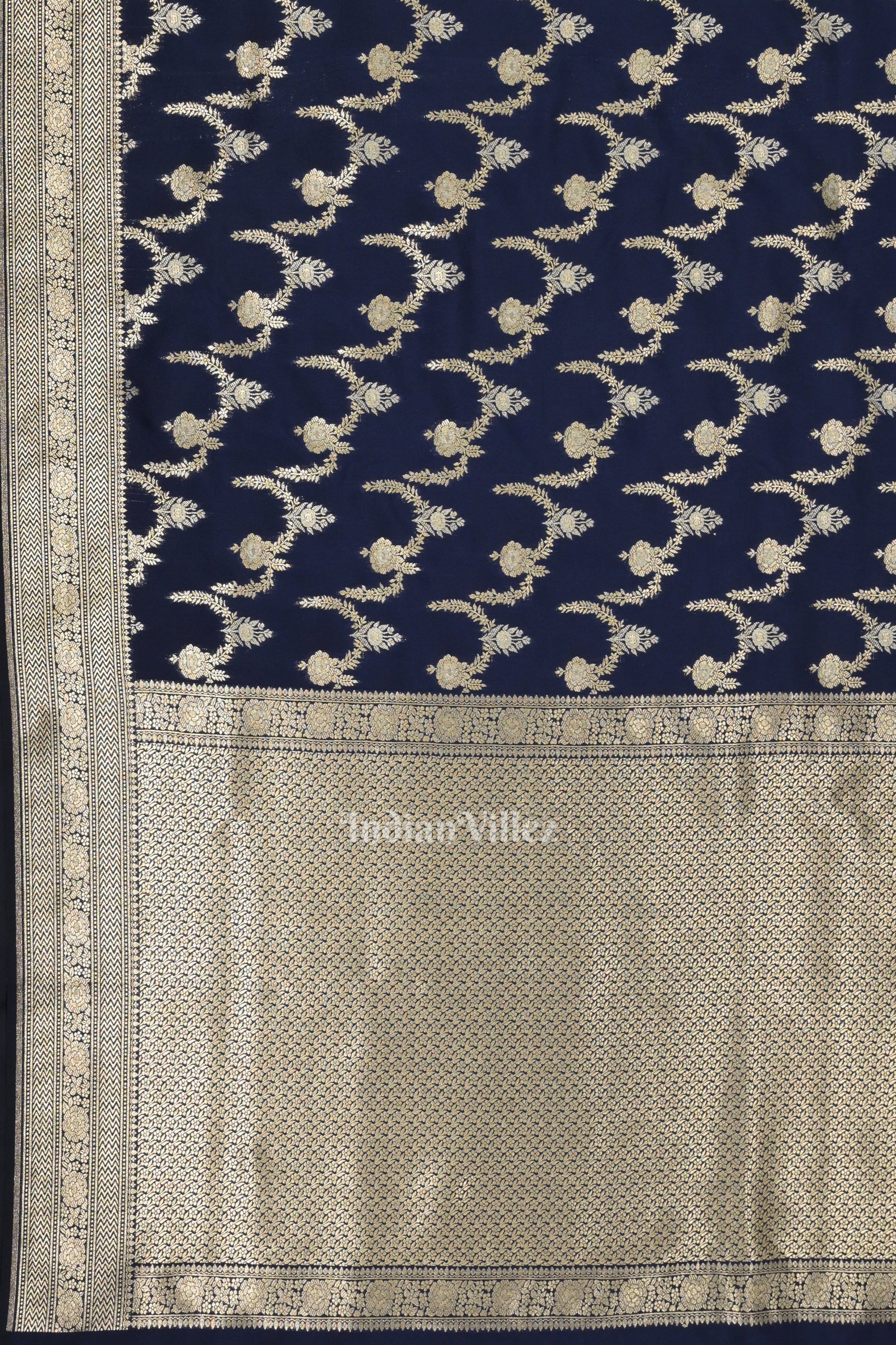 Indigo Blue Soft Pure Mashru Satin Silk Banarasi Saree