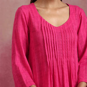 trueBrowns Pink Cotton Dobby Kurta Set