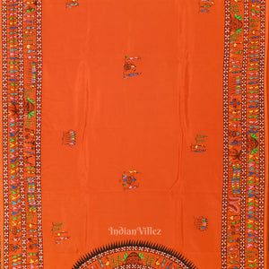 Orange Tribal Theme Hand-Painted Pattachitra Saree
