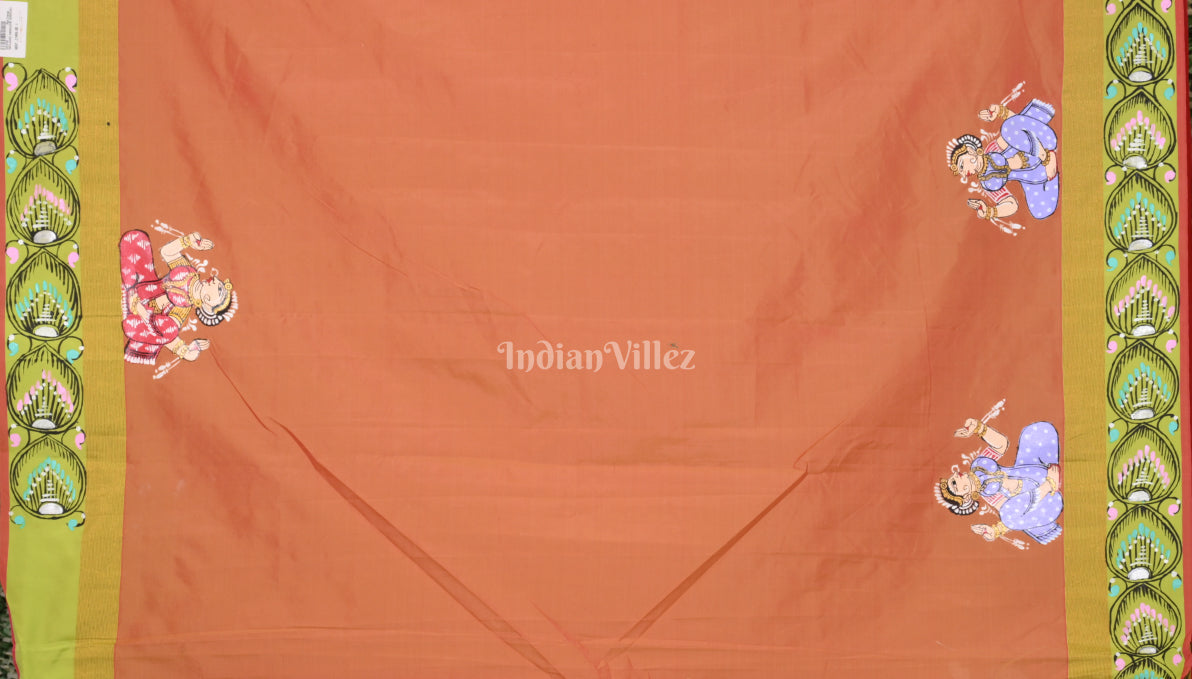 Red Radha Krishna Raasleela  Hand-Painted Pattachitra Saree