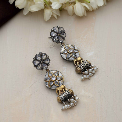 trueBrowns Silver Gold Tone Kundan Earrings