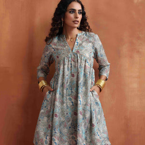 trueBrowns Green Print Flared Kurta Co-ord Set
