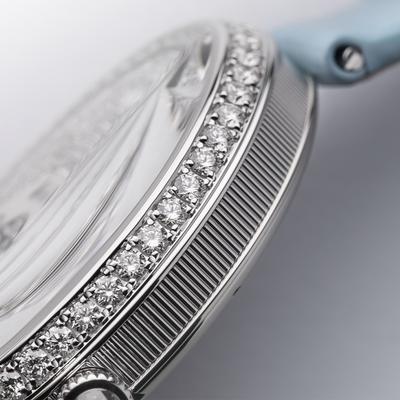 Breguet Reine Pave Dial Blue Strap Silver Touch Watch for Women