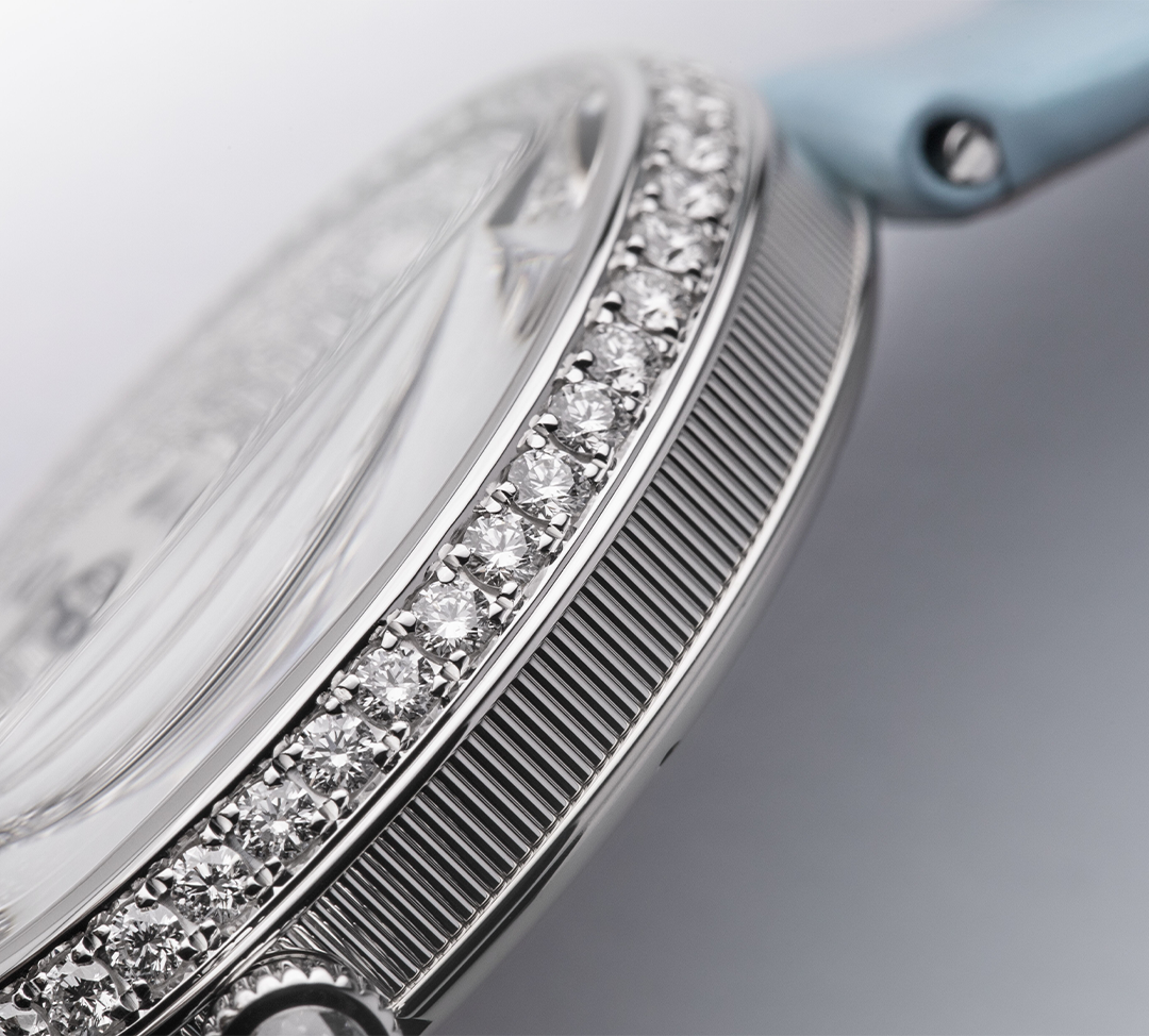 Breguet Reine Pave Dial Blue Strap Silver Touch Watch for Women