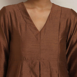 trueBrowns Brown Silk Slit Kurta Set