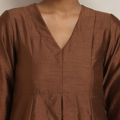 trueBrowns Brown Silk Slit Kurta Set