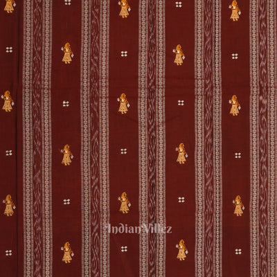 Maroon Yellow Doll Odisha Ikat Sambalpuri Cotton Dress set with Dupatta