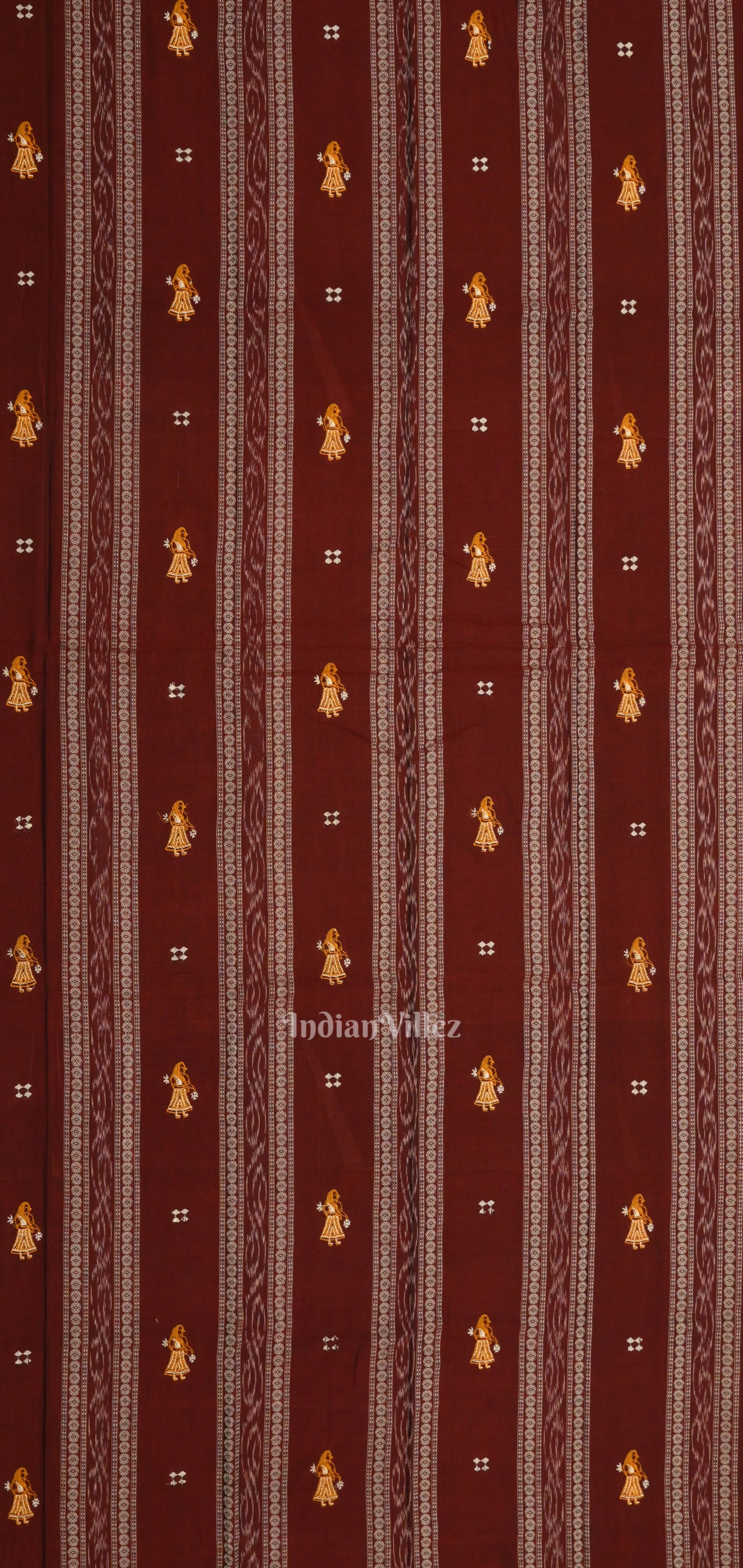 Maroon Yellow Doll Odisha Ikat Sambalpuri Cotton Dress set with Dupatta