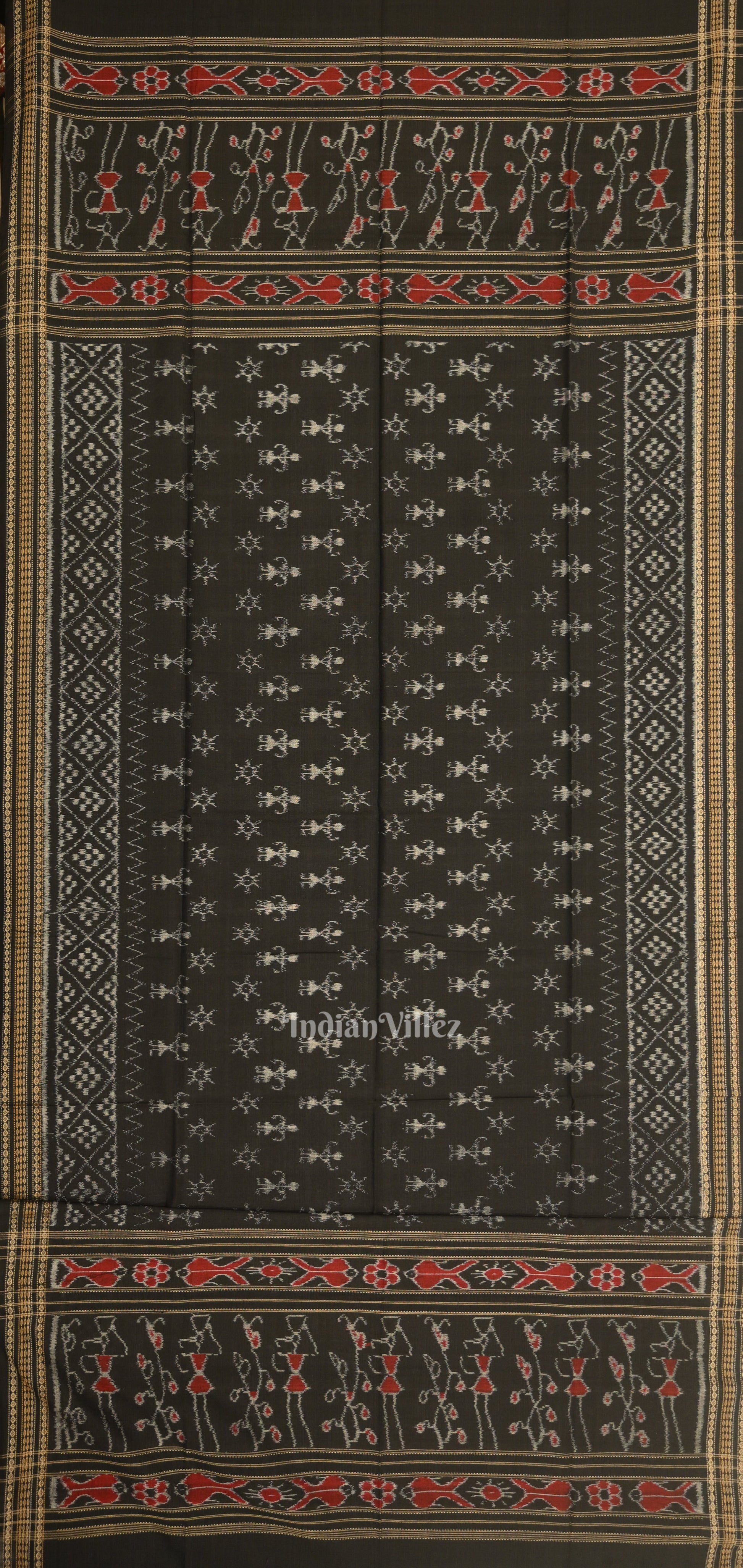 Red Black Tribal Theme Odisha Ikat Sambalpuri Dress Set & Dupatta
