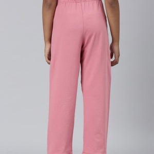 Girls Blush Pink Side Stripe Mid Rise Track Pants